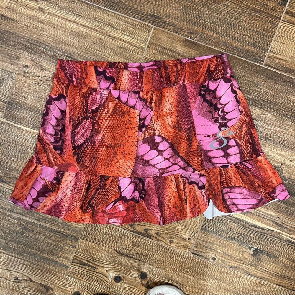 Sportswear Pink & Red Snake Print Ruffle Skort (M) | Y2K Vibe + Built-In Shorts - Picture 1 of 6